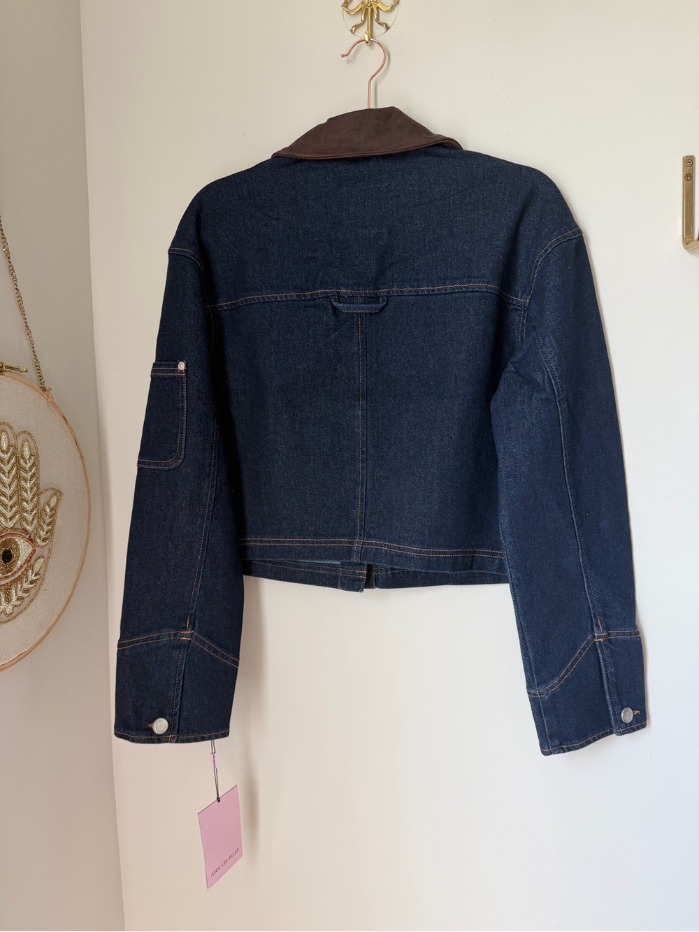 Avec Les Filles Denim cotton Jacket with Brown faux suede Collar - Picture 7 of 7